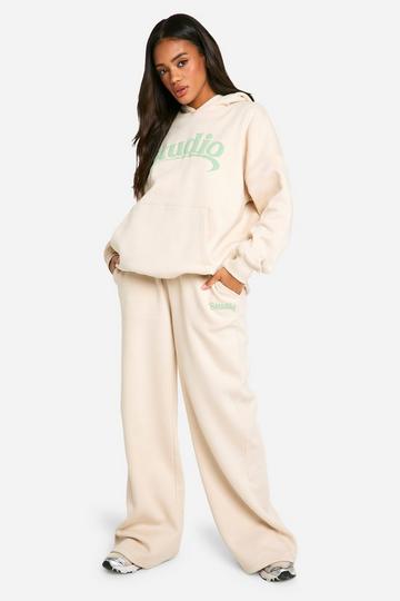 Dsgn Studio Slogan Deep Waistband Straight Leg Sweatpant stone