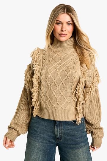 Tassel Detail Cable Knit Jumper mocha