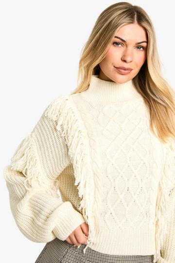 Tassel Detail Cable Knit Jumper stone