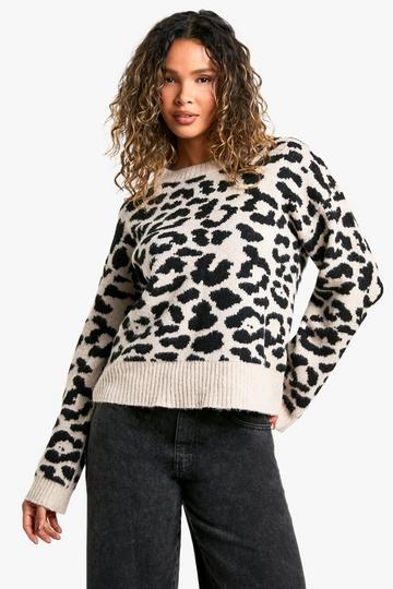 Gebreide Boxy Luipaardprint Trui leopard