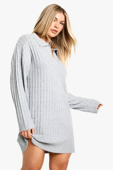 Collar Detail Cosy Knitted Dress grey marl