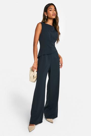 Wide Leg Jas Jumpsuit Met Tailleband navy