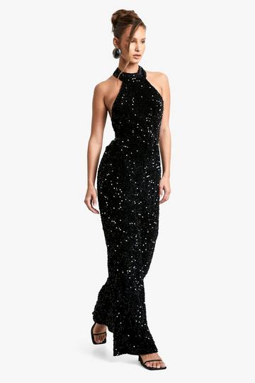 Velvet Sequin Halterneck Jumpsuit black