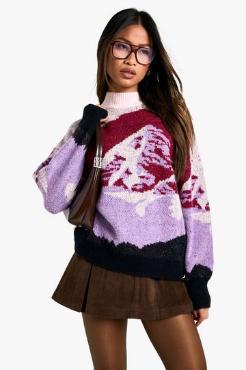 Purple Landscape Knitted Oversized Jumper