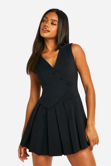 Waistcoat Pleated Skort Playsuit black