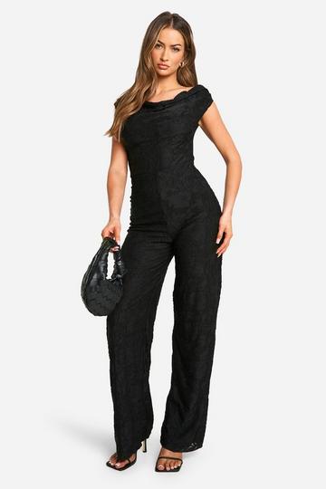 Jacquard Cowl Wide Leg Jumpsuit black