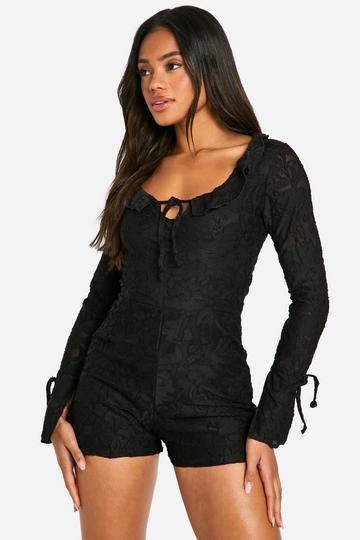 Jacquard Long Sleeve Playsuit black