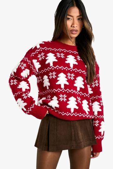 Christmas Tree Knitted Jumper red