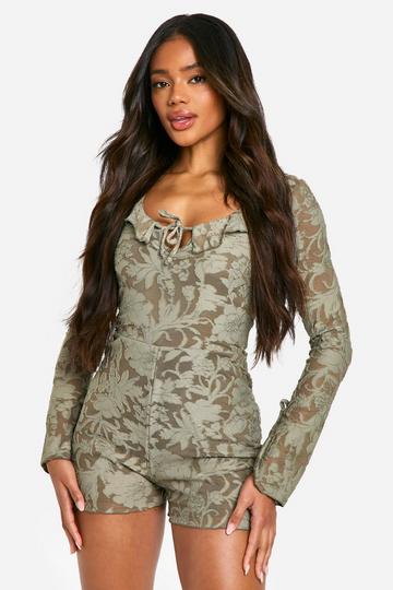 Jacquard Long Sleeve Playsuit green