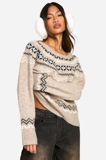 Fairaisle Cosy Knitted Jumper oatmeal