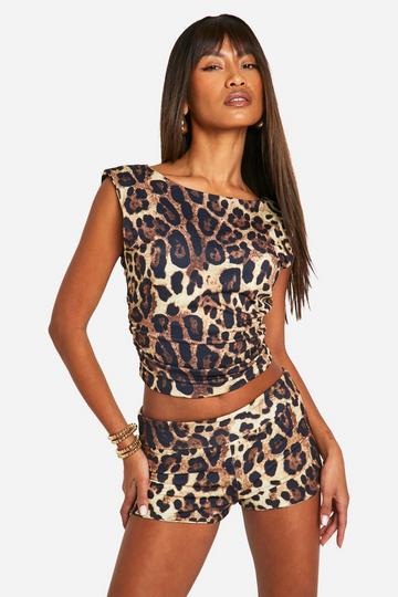 Multi Leopard Print Double Layer Racer Top