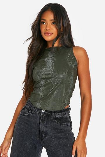 Snake Print Pu Racer Top khaki