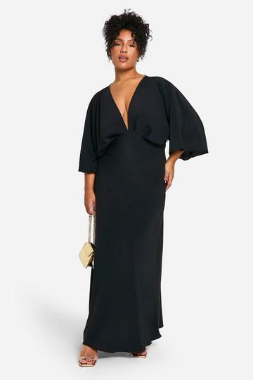 Plus Bias Cut Maxi Jurk Met Engelenmouwen black