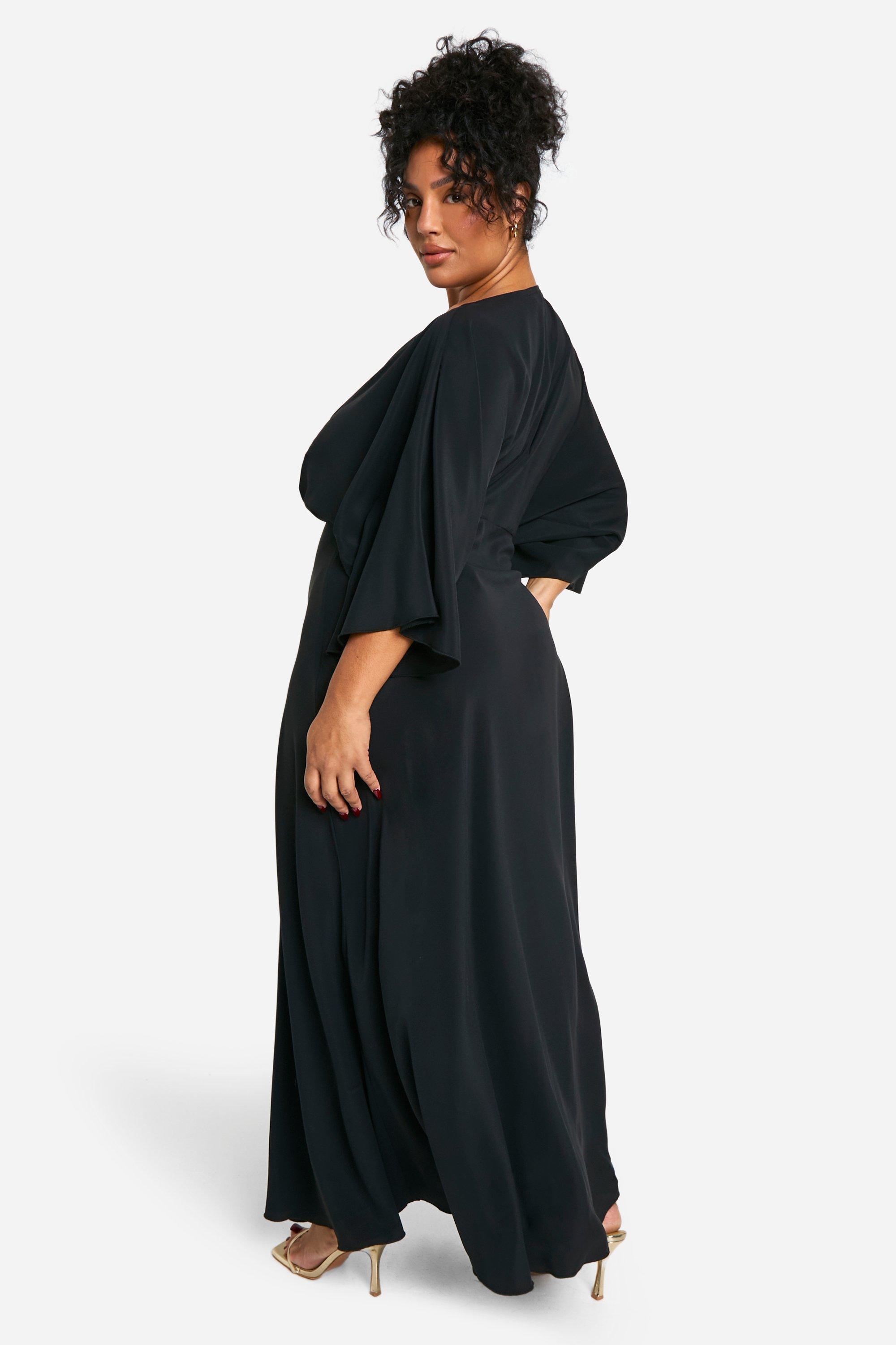 boohoo Women s Plus Bias Cut Angel Sleeve Maxi Dress Black Maxi Dresses