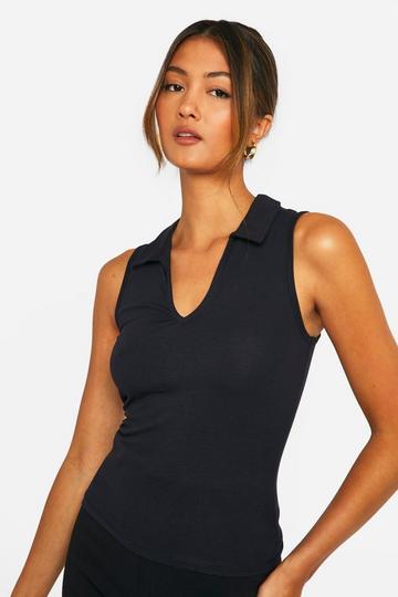 Basic Sleeveless Collared Top black