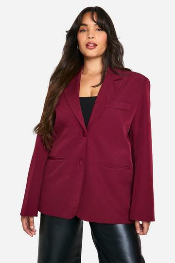 Plus Oversized Blazer Met Enkele Rij Knopen merlot