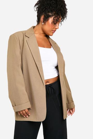 Plus Essential Relaxed Turn Up Cuff Blazer mocha