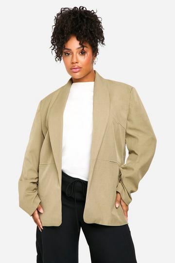 Plus Essential Oversized Ruched Sleeve Blazer light khaki