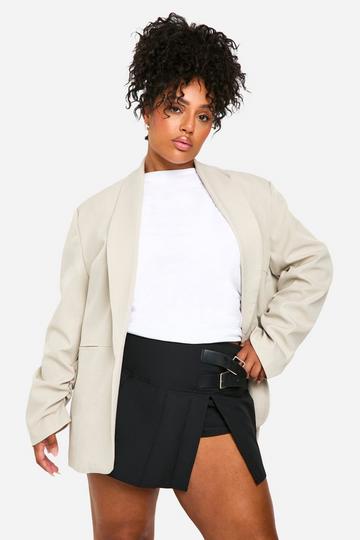 Plus Oversized Blazer Met Geplooide Mouwen stone