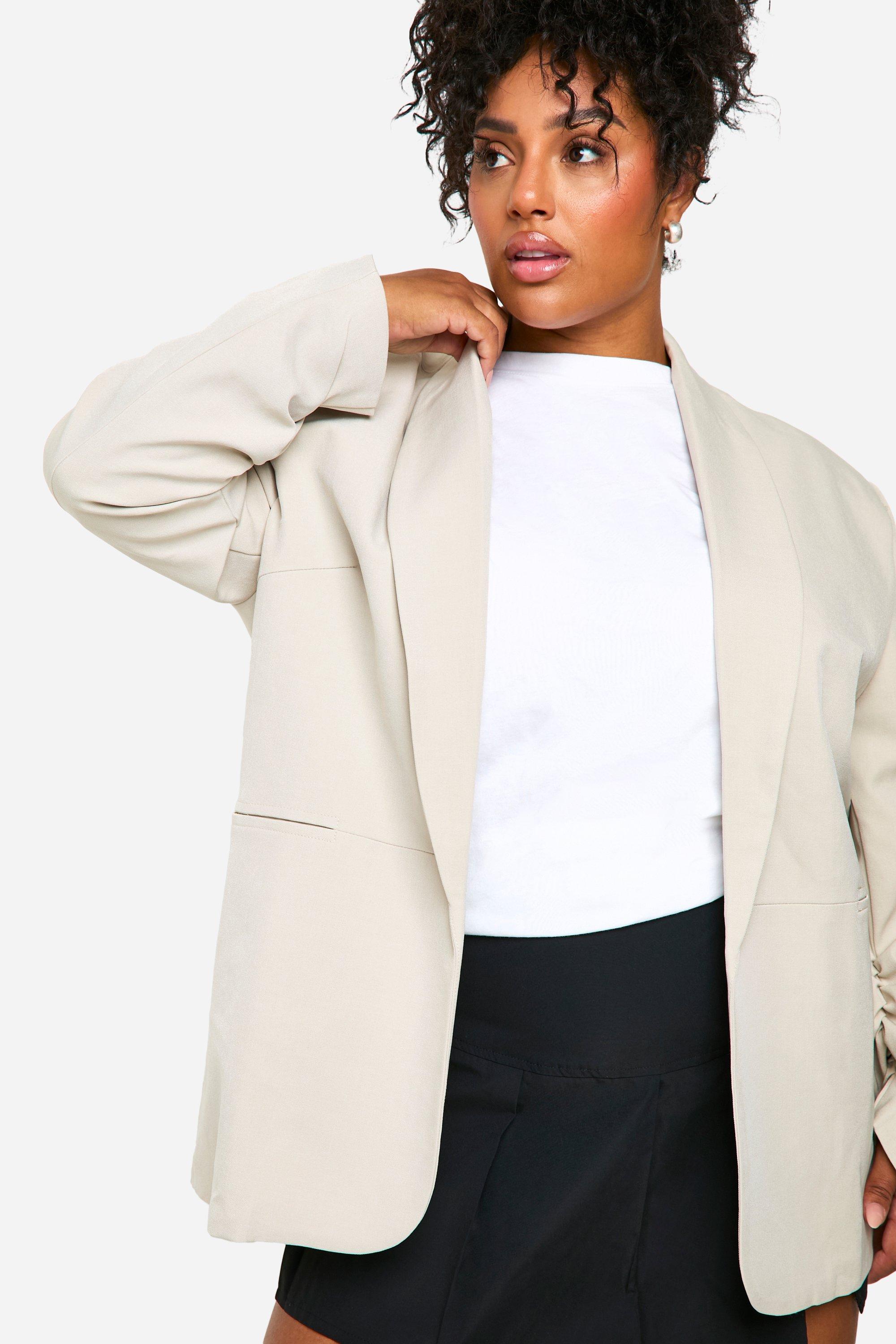 Plus Essential Oversized Ruched Sleeve Blazer boohoo NO