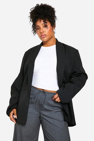 Boohoo Basics Plus Oversized Ruched Sleeve Blazer black