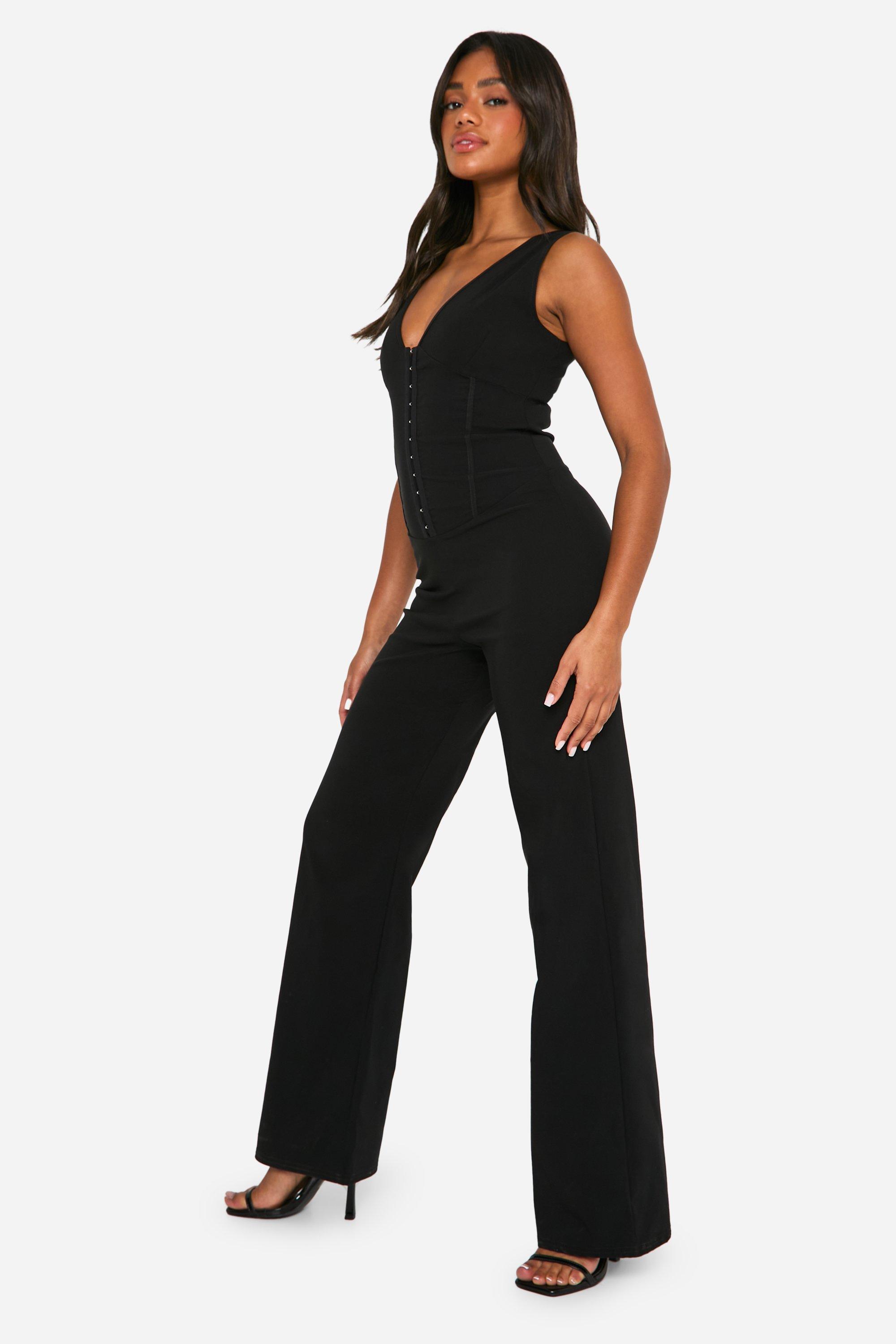 Black jumpsuit boohoo on sale