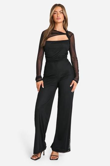 Mesh Long Sleeve Cut Out Jumpsuit black