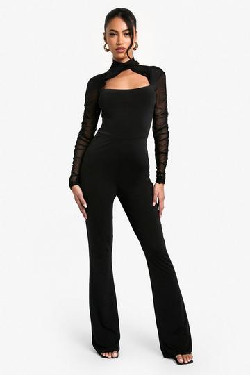 Mesh Long Sleeve Cut Out Jumpsuit black