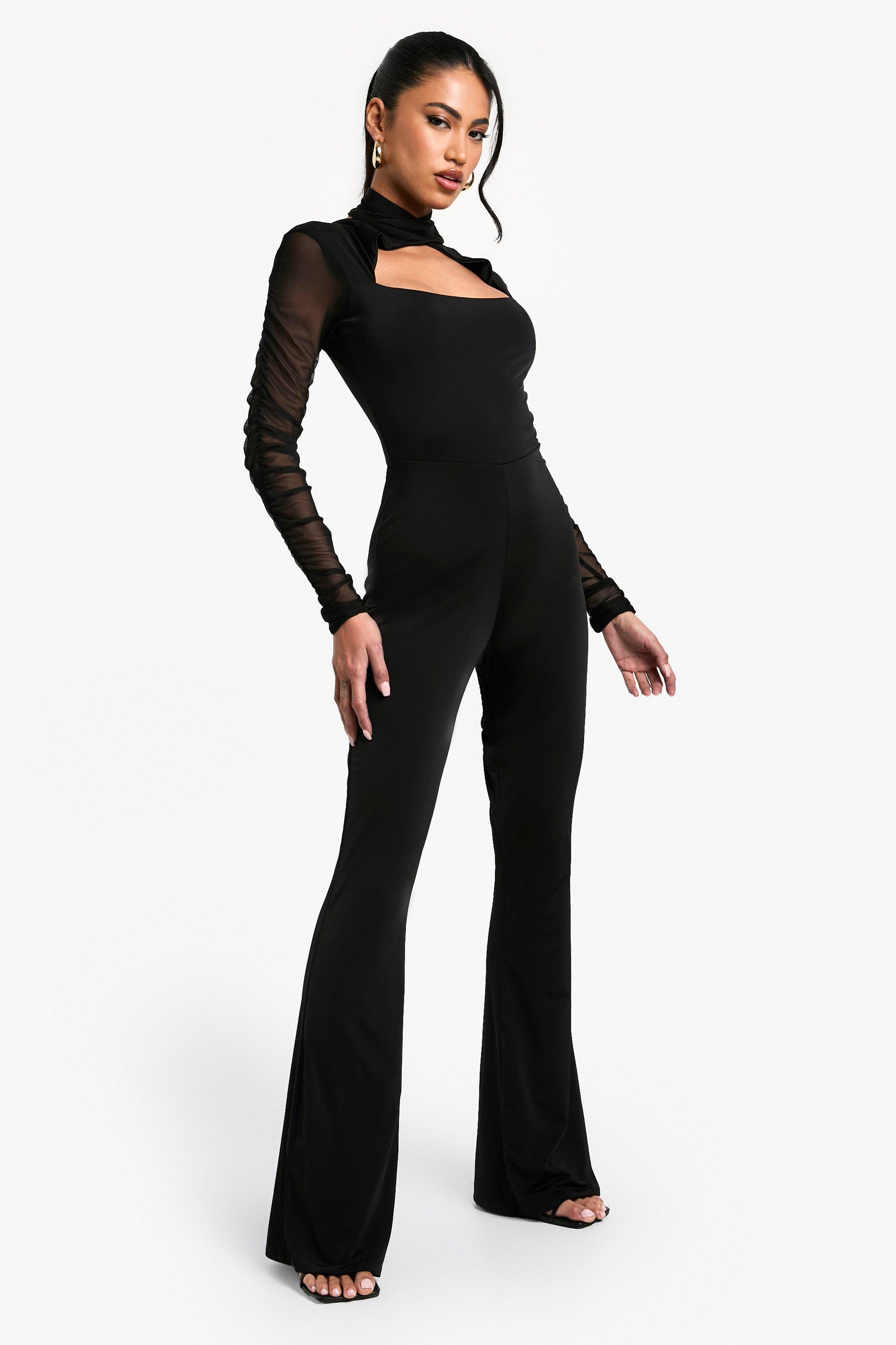 Mesh Long Sleeve Cut Out Jumpsuit