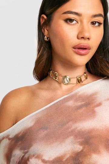 Stone Pendant Choker Necklace gold