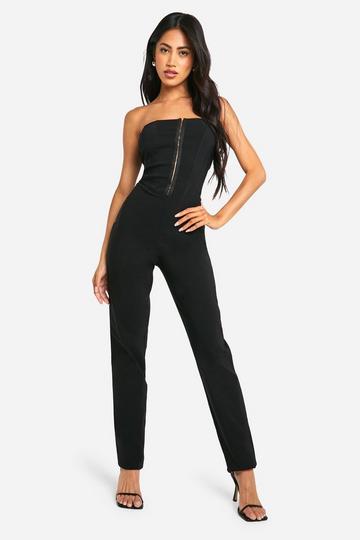 Strapless Jumpsuit Met Korset Detail En Metalen Ringetjes black