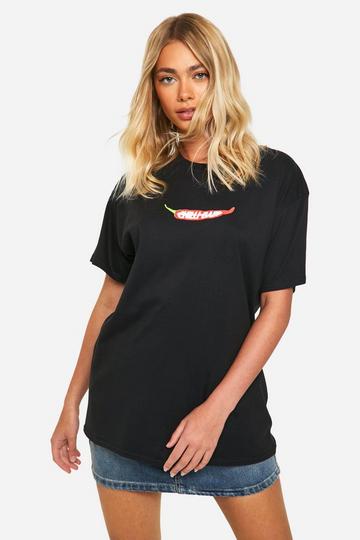 Chilli Baby Slogan Printed Oversized T-shirt black