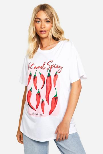 Hot And Spicy Chilli Printed Oversized T-shirt white