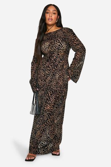 Multi Plus Leopard Devore Low Back Column Maxi Dress