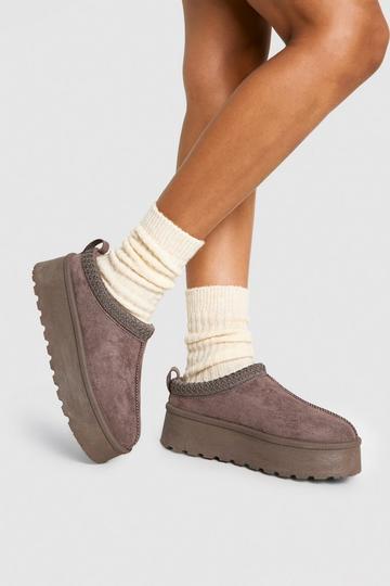 Embroidered Platform Cosy Mules taupe