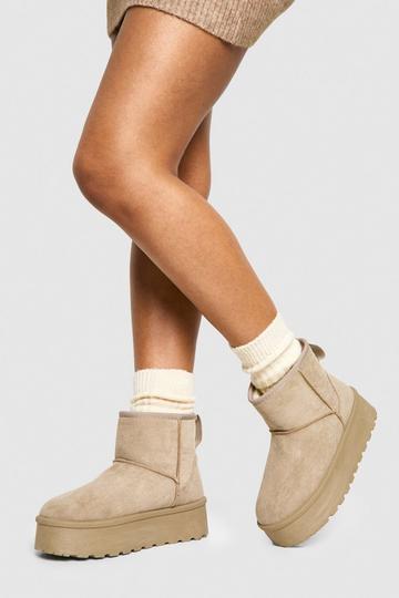 Taupe Beige Platform Mini Cosy Boots