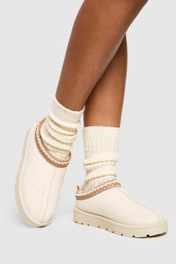 Cream White Embroidered Cosy Mules