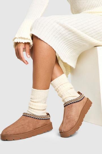 Embroidered Cosy Mules mocha