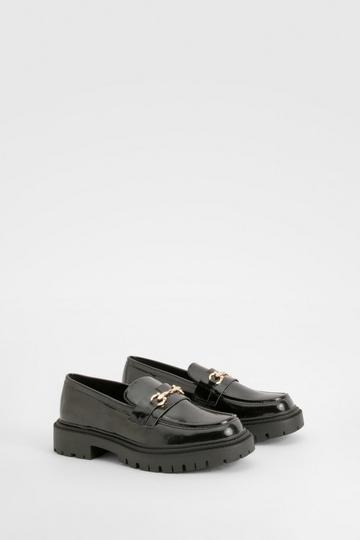 Patent Chunky T Bar Loafers black