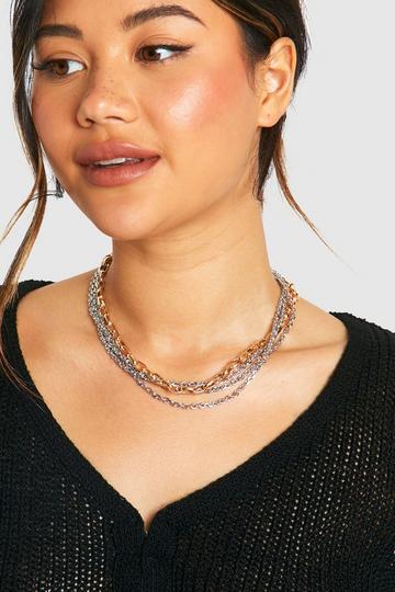 Mix Metal Chain Statement Necklace gold