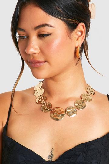 Hammered Disc Statement Necklace gold