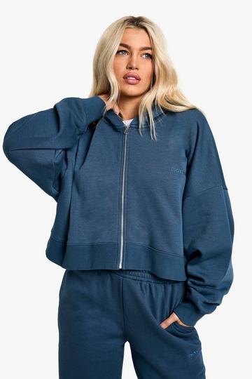 Dsgn Studio Embroidered Boxy Crop Zip Through Hoodie petrol