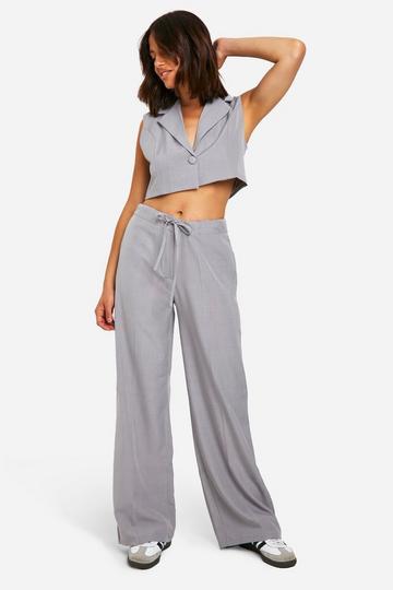 Elasticated Waist Relaxed Fit Wide Leg Pants grey marl