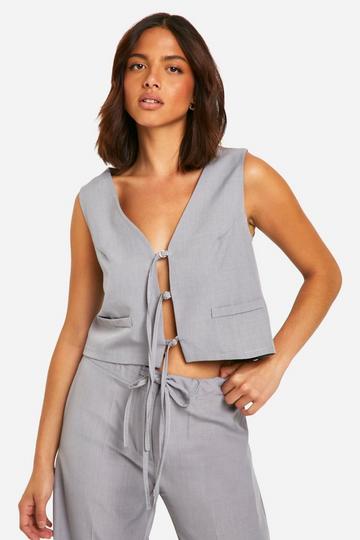 Tie Front Tailored Waistcoat grey marl