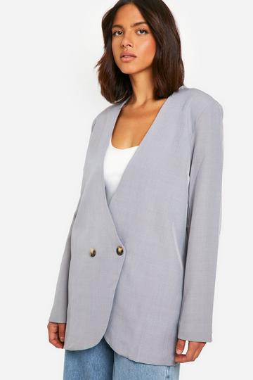 Grey Collarless Oversized Longline Blazer