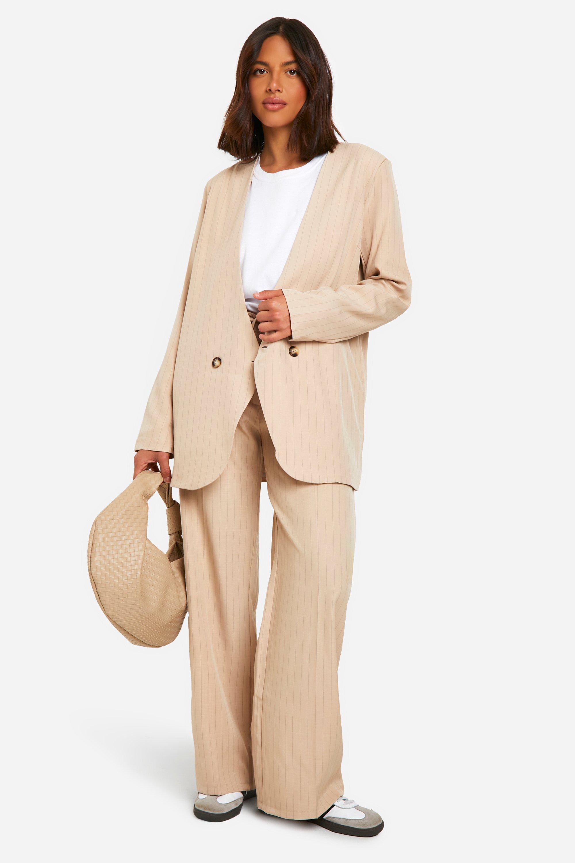 Pinstripe Collarless Oversized Longline Blazer boohoo