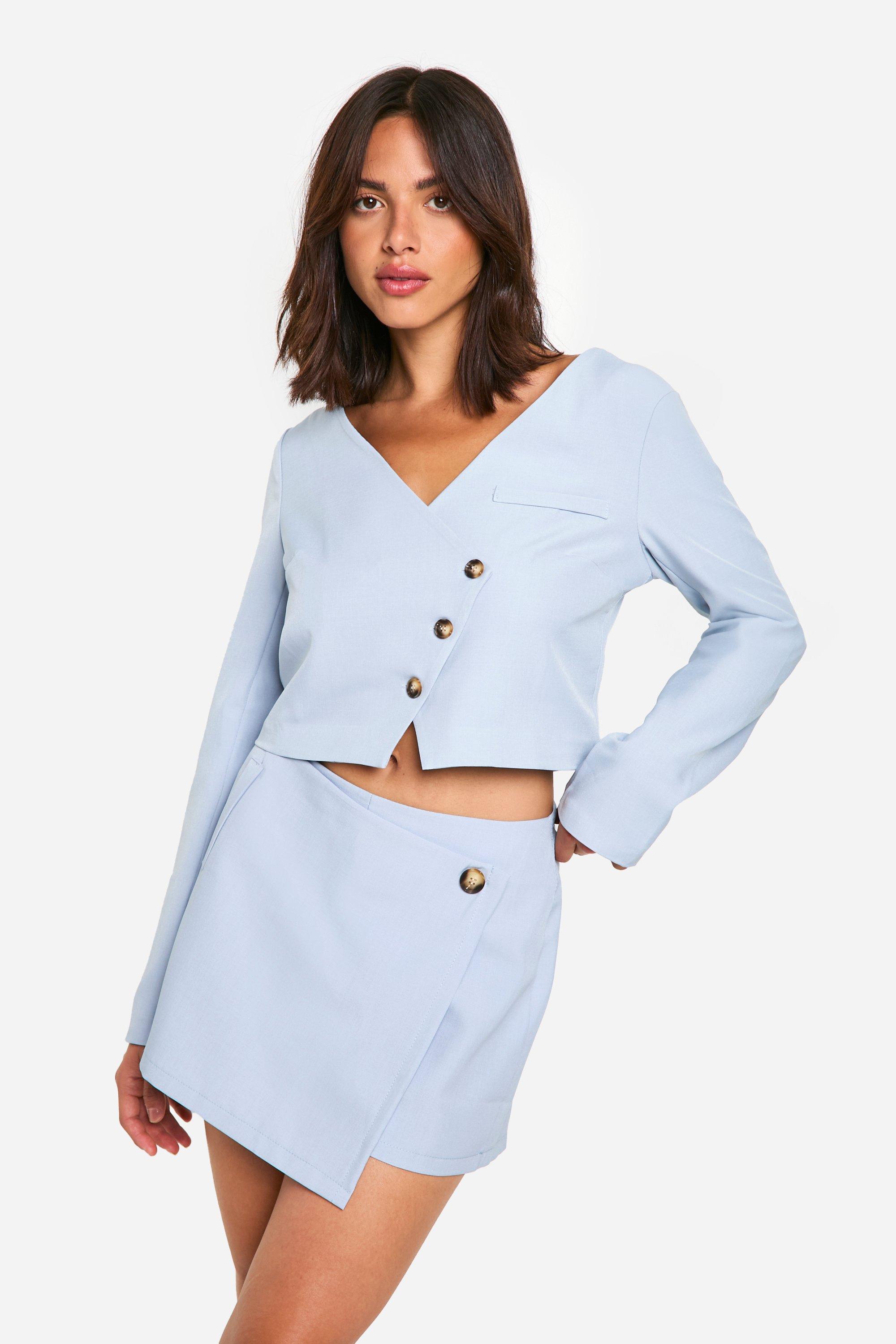 Powder blue Wrap Front Tailored Skort