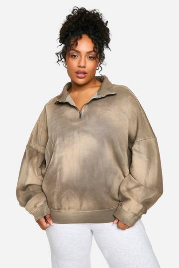 Plus Sunbleach Wash Half Zip Sweatshirt taupe