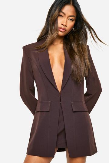 Seam Detail Plunge Front Fitted Blazer chocolate