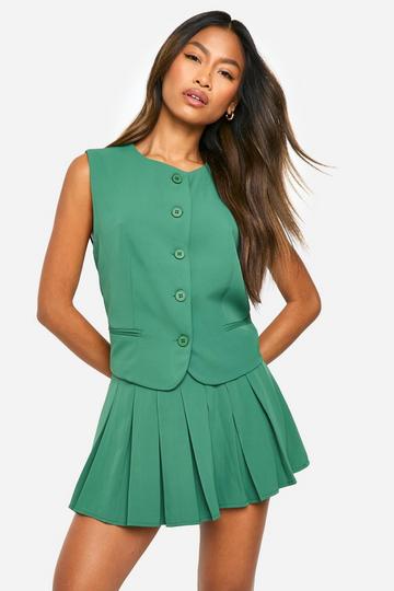 Green Fluid Pleated Mini Skirt